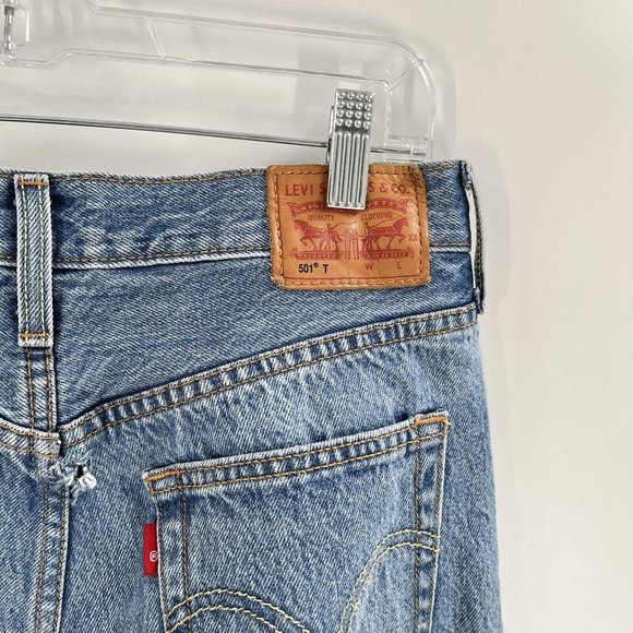 Levis 501 Jeans Embroidred Rose Distressed Sz 25 Straight Tapered - Picture 5 of 8